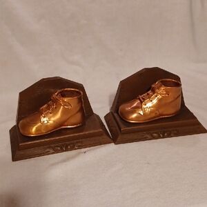 Bronze Baby Shoe Bookends Vintage 1950's